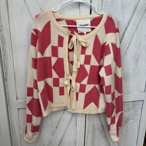 &Merci Geometric Bow Cardigan Sweater Women’s Size Small Pink & Creme